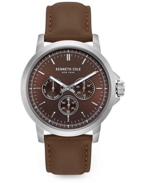 Kenneth Cole Leather-Strap 43.5Mm Watch - Brown