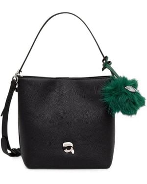 KARL LAGERFELD Logo-Plaque Pompom-Detail Tote Bag - Black