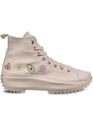 Converse Run Star Hike Platform Hi "Embroidered Fruits & Florals - Natural