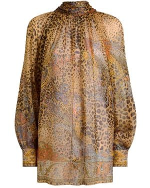 Etro Silk Blouse With Silk Scarf And Paisley And Animal Motif - Brown