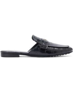 Tory Burch Crocodile-Embossed Slippers - Black