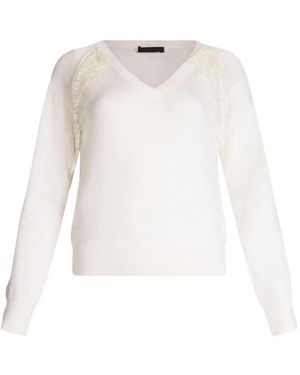 Liu Jo Lace-Detail Raglan-Sleeve Sweater - White