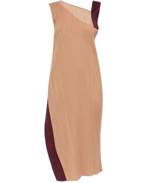 Pleats Please Issey Miyake Pleated Asymmetric Dress - オレンジ