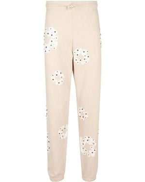 DENIM TEARS Rhinestone Cotton Wreath-Print Track Trousers - Natural