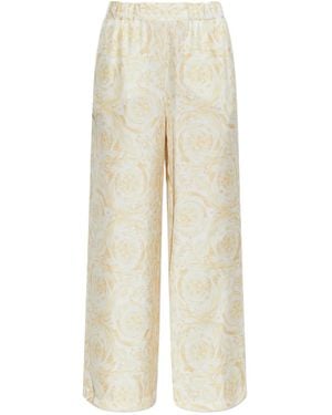 Versace Floral-Patterned Pants - Natural