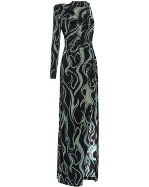 Philipp Plein Jersey Strass Long Dress Mono Sleeve Flame - Black