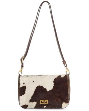 VISONA Cow-Print Leather Shoulder Bag - White