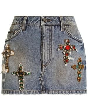 Dolce & Gabbana Denim Miniskirt With Embroidery - Gray