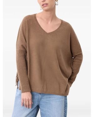 Not Shy Fenna Fringe-Trim V-Neck Jumper - Brown