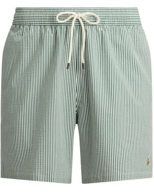 Polo Ralph Lauren Striped Seersucker Swim Trunks - Green
