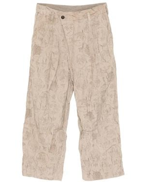 Ziggy Chen Graphic-Print Pleated Trousers - Natural