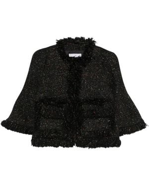 Sacai Chaqueta Con Flecos Y Efecto De Tweed - Negro