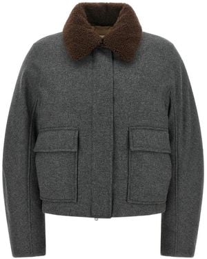 Brunello Cucinelli Shearling-Collar Cropped Jacket - Gray