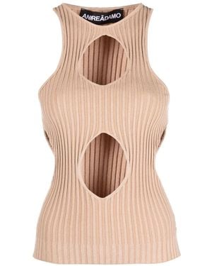 ANDREADAMO Cut Out-Detail Ribbed-Knit Top - Natural