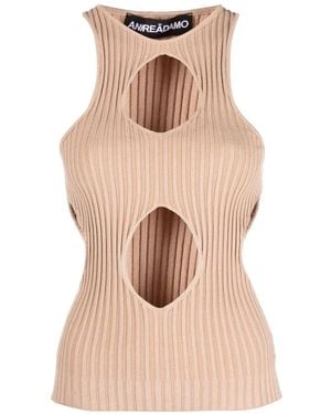 ANDREADAMO Cut Out-Detail Ribbed-Knit Top - Natural