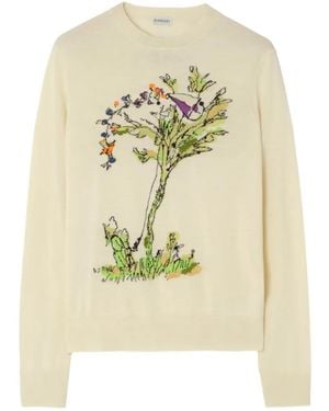 Burberry Wool-Silk Brave Little Tree Jumper - White