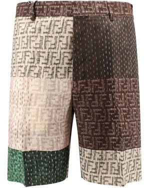 Fendi Shorts Con Design Patchwork E Logo Ff - Verde