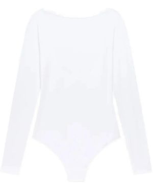 Another Tomorrow Body Met Lange Mouwen En Diepe Ronde Rug - Wit