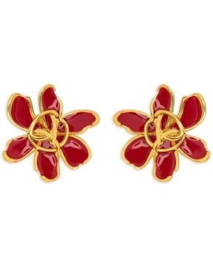 Oscar de la Renta Flower-Shaped Earrings - Red