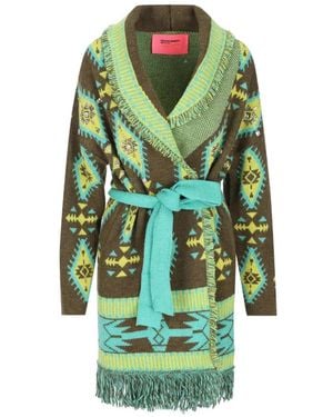 COLOUR MARKET® Belted Intarsia-Knit Cardigan - Green