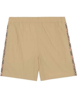 Burberry Check Trim Swim Shorts - Natural
