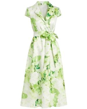 Badgley Mischka Floral-Print Belted Midi Dress - Green