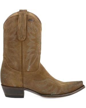 Mexicana Aguila Mex 10 Embroidered Suede Boots - Brown