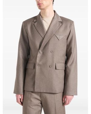 Manière De Voir Didier Double-Breasted Pinstripe-Pattern Taupe Blazer - Brown