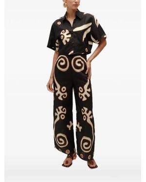 Cala De La Cruz Manaos Abstract-Print Linen Shirt - Black