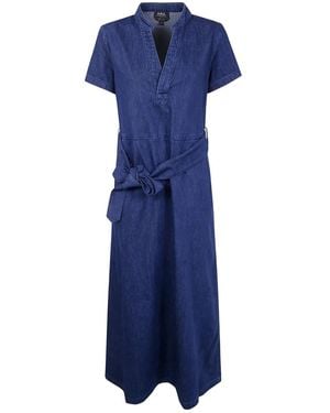 A.P.C. Annelie Denim Midi-Jurk Met Ceintuur - Blauw