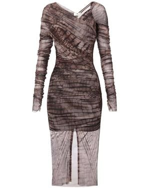 Elisabetta Franchi Alligator-Print Ruched Midi Dress - Brown