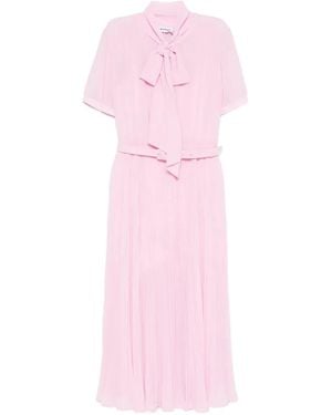 Self-Portrait Pleated Pussy-Bow Midi Dress - Pink