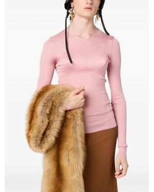 Miu Miu V-Neck Ribbed Top - Pink