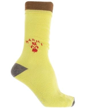 Marni Logo-Intarsia Ribbed-Trim Socks - Yellow