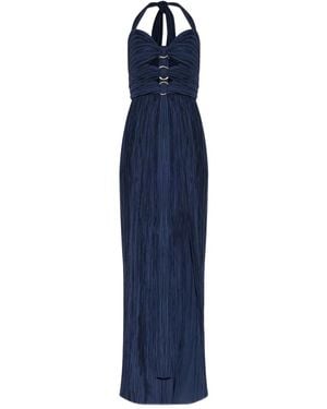 Cult Gaia Nailah Pleated Halter-Neck Ring-Detail Maxi Dress - Blue