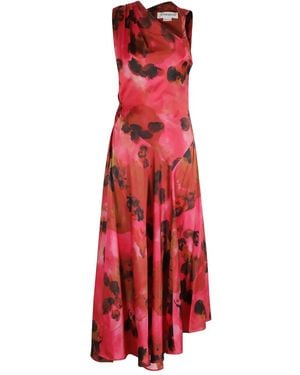 Victoria Beckham Asymmetric Floral Print Dress - Red