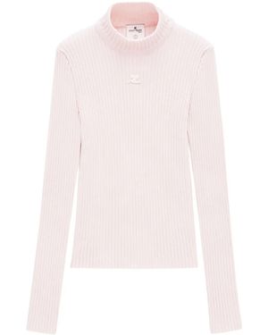 Courreges Logo-Embroidered Roll-Neck Jumper - White