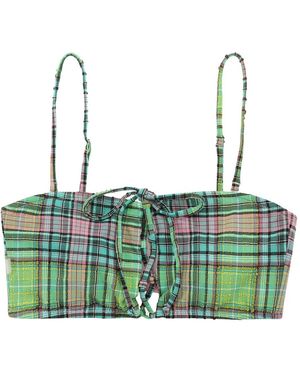 Ganni Tie-Front Plaid Bikini Top - Green