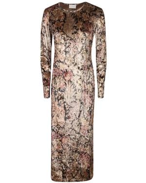 Pierre Louis Mascia Floral-Print Velvet Maxi Dress - Natural