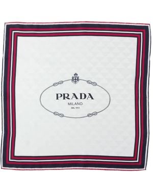 Prada Logo-Jacquard Twill Scarf - White