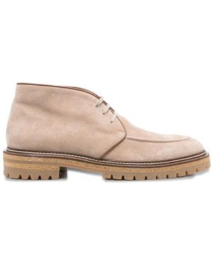 Eleventy Suede Leather Lace-Up Boots - Natural