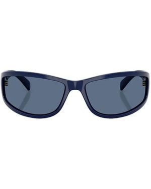 Miu Miu Logo-Plaque Rectangle-Frame Sunglasses - Blue