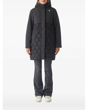 K-Way Hooded Quilted-Panel Jacket - Black