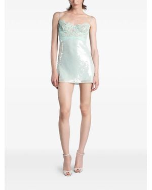 retroféte Alixandra Lace-Panelled Sequin-Embellished Mini Dress - Green