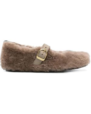 Birkenstock Santa Clarita Shearling-Trim Buckle-Strap Ballet Flats - Brown