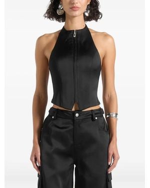 Manière De Voir Claudette Satin Halterneck Backless Top - Black