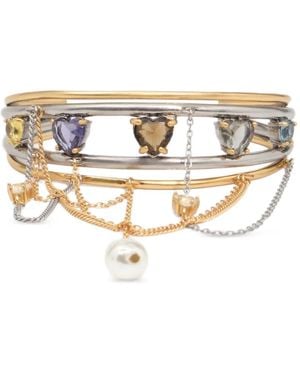 Bimba Y Lola Crystal-Heart Bracelet With Two-Tone Chains - Metallic