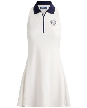 Polo Ralph Lauren Wimbledon Logo Crest Quarter-Zip Dress - White