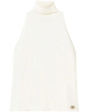 Twinset Logo-Plaque Knitted Top - White
