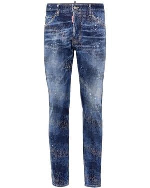 DSquared² Paint-Splatter Slim-Fit Jeans - Blue